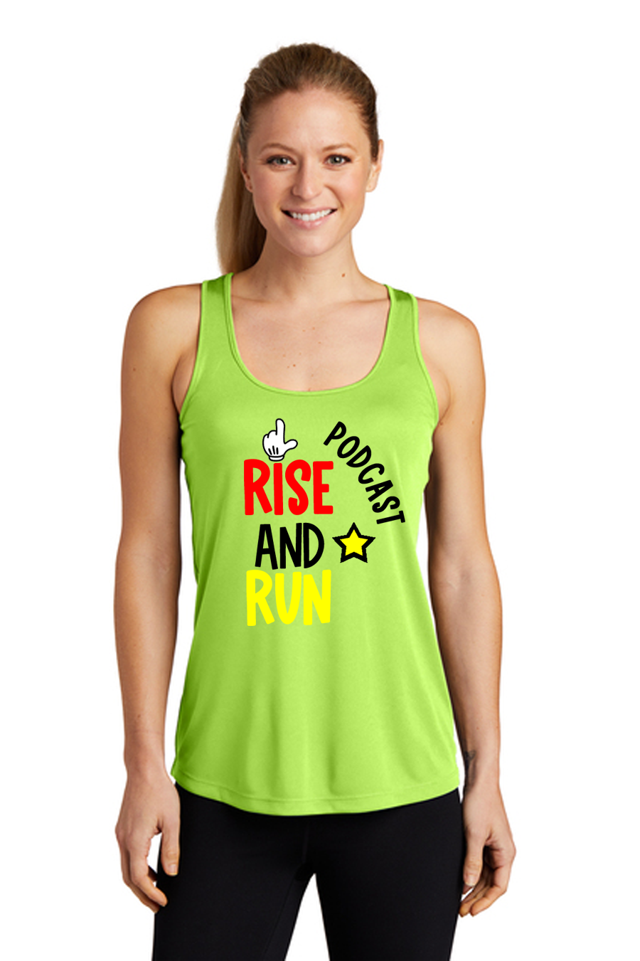 Pre-Order Rise And Run Logo Tech Racerback Tank Fitted Lime Shock