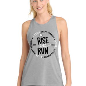 Pre-Order 2026 Rise And Run Logo PosiCharge Tri-Blend Wicking Tank Fitted Light Grey Heather