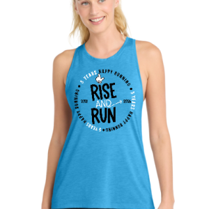 Pre-Order 2026 Rise And Run Logo PosiCharge Tri-Blend Wicking Tank Fitted Pond Blue Heather