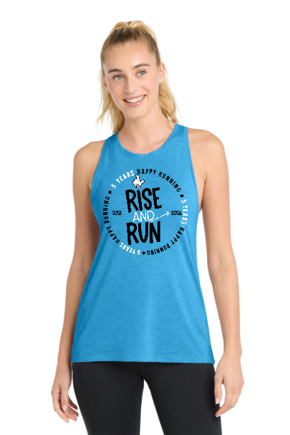 Pre-Order 2026 Rise And Run Logo PosiCharge Tri-Blend Wicking Tank Fitted Pond Blue Heather