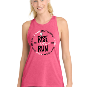 Pre-Order 2026 Rise And Run Logo PosiCharge Tri-Blend Wicking Tank Fitted Pink Raspberry Heather